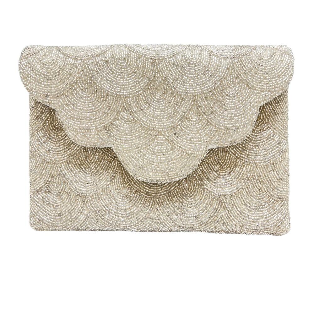 Scalloped Silver Beaded Clutch